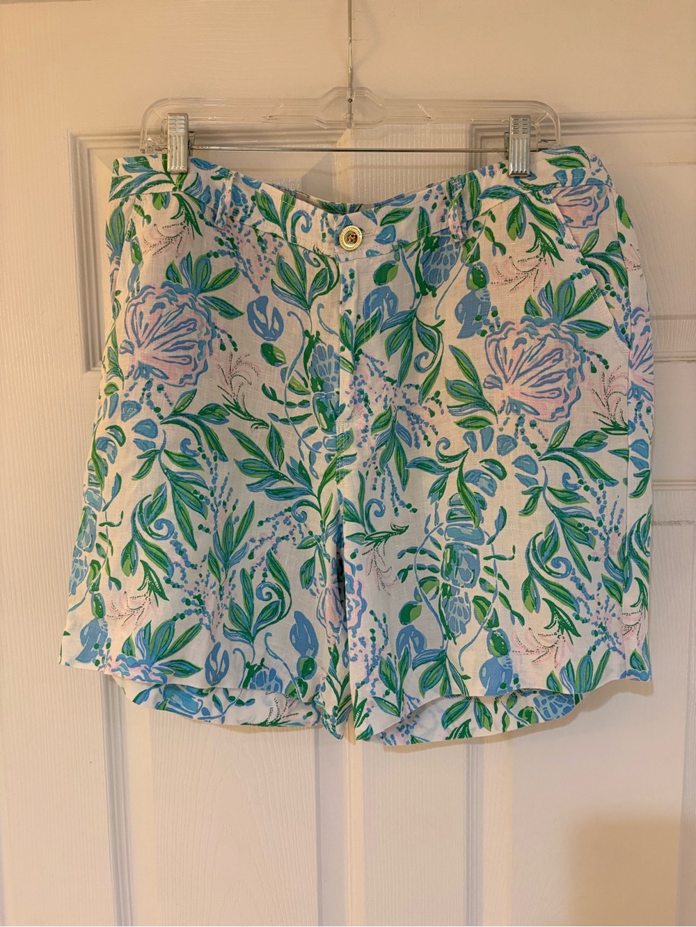 Lilly Pulitzer Blue, Green & Pink Floral Linen Bermuda Shorts size 14